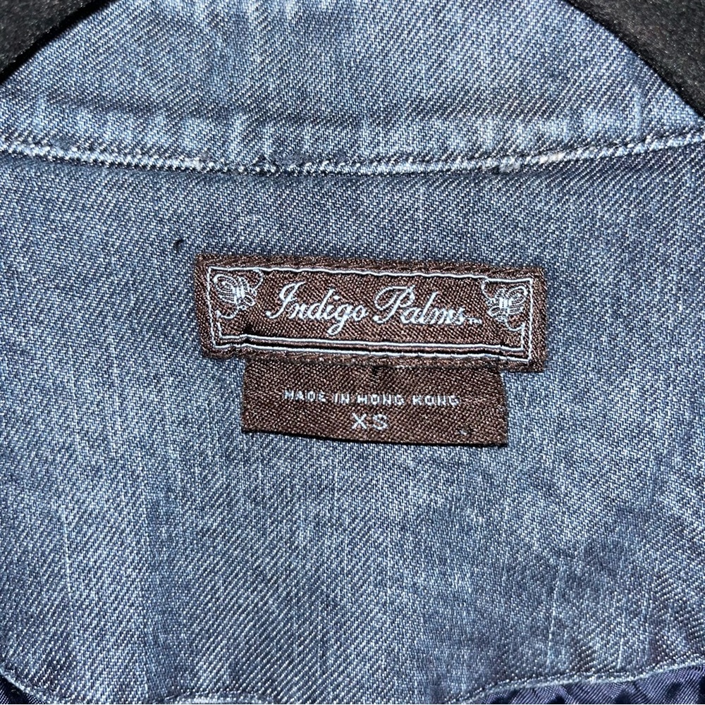 ⭐️ Indigo Palms Denim Jean Jacket with front zipper Embroidered Zip Cuffs XS - Picture 2 of 7